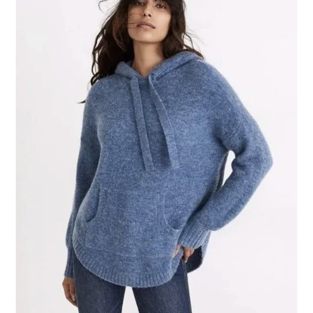 Madewell Blue Hooded Crewneck Sweater